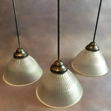 Vintage Prismatic Holophane Glass Dome Pendant Lights