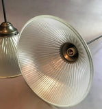 Vintage Prismatic Holophane Glass Dome Pendant Lights