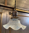 Petite Early 20th Century Opaline Ruffle And Brass Pendant