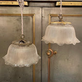 Industrial Ruffled Bell Holophane Glass Pendants Lights