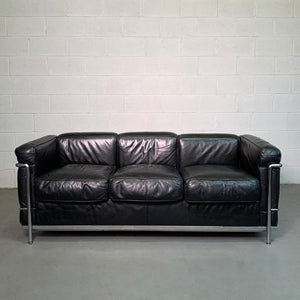 Leather and Chrome Three Seat LC2 Sofa by Le Corbusier for Cassina