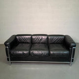 Leather and Chrome Three Seat LC2 Sofa by Le Corbusier for Cassina
