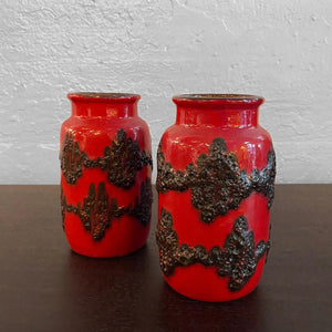 Pair Of Fat Lava Vases By Scheurich Keramik