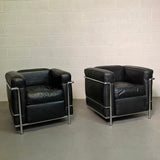 Leather and Chrome LC2 Club Chairs by Le Corbusier for Cassina