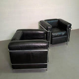 Leather and Chrome LC2 Club Chairs by Le Corbusier for Cassina