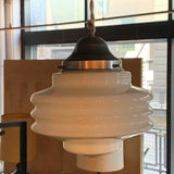 Pair Of Art Deco Ridged Milk Glass Pendant Lights