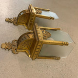 Pair Of Art Deco Brass and Frosted Glass Wall Sconce Lights