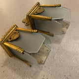 Pair Of Art Deco Brass and Frosted Glass Wall Sconce Lights