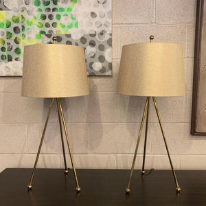 Pair Of Mid Century Modern Brass Tripod Table Lamps