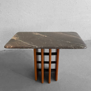 Danish Modern Marble And Teak Panel Side Table