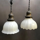 Early 20th Century Scalloped Milk Glass Pendant Lights
