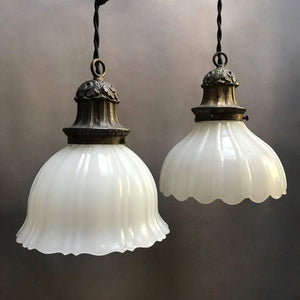 Early 20th Century Scalloped Milk Glass Pendant Lights