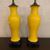 Pair of Midcentury Chinoiserie Yellow Ceramic Table Lamps