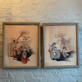 Art Deco Framed Watercolor Airbrush Paintings By Benjamin Jorj Harris