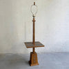 Mid Century Modern Carved Oak And Ceramic Floor Lamp WIth Table