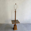 Mid Century Modern Carved Oak And Ceramic Floor Lamp WIth Table