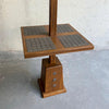 Mid Century Modern Carved Oak And Ceramic Floor Lamp WIth Table