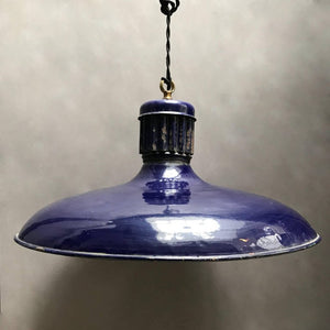 Railroad Station Pendant Light With Cobalt Blue Enamel Shade