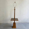 Mid Century Modern Carved Oak And Ceramic Floor Lamp WIth Table