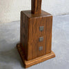 Mid Century Modern Carved Oak And Ceramic Floor Lamp WIth Table