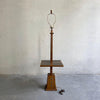Mid Century Modern Carved Oak And Ceramic Floor Lamp WIth Table