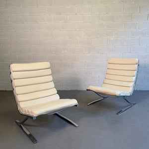 Design Institute America High Back Chrome Cantilever Lounge Chairs