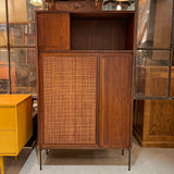 Mid Century Modern Woven Front Walnut Cabinet