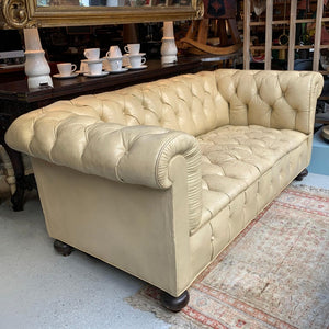 Vintage Beige Leather Chesterfield Sofa