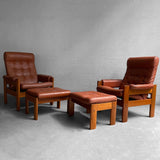 Scandinavian Modern Leather Recliners With Ottomans