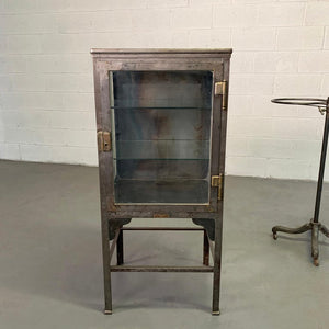 Petite Industrial Brushed Steel Apothecary Cabinet Display Case