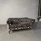 Mid Century Modern Flat Bar Chrome Aztec Velvet Loveseat Sofa