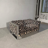 Mid Century Modern Flat Bar Chrome Aztec Velvet Loveseat Sofa