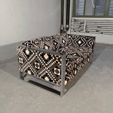 Mid Century Modern Flat Bar Chrome Aztec Velvet Loveseat Sofa
