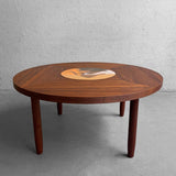 Scandinavian Modern Round Walnut Bird Inlay Coffee Table