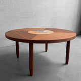 Scandinavian Modern Round Walnut Bird Inlay Coffee Table
