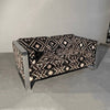 Mid Century Modern Flat Bar Chrome Aztec Velvet Loveseat Sofa