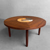 Scandinavian Modern Round Walnut Bird Inlay Coffee Table