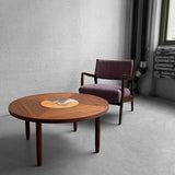Scandinavian Modern Round Walnut Bird Inlay Coffee Table