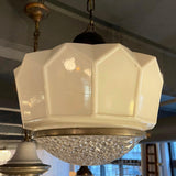 Art Deco Faceted Milk Glass Pendant Light