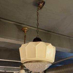 Art Deco Faceted Milk Glass Pendant Light