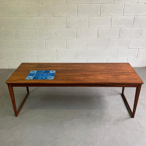 Danish Modern Rosewood Coffee Table With Ceramic Inlay