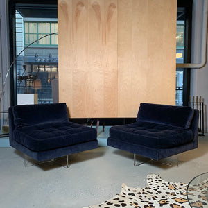 Pair of Vladimir Kagan Velvet Lounge Slipper Chairs With Lucite X Bases