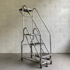 Tall Industrial Machine-Age Rolling Aluminum Ladder