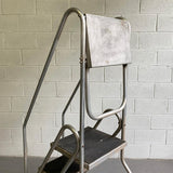 Tall Industrial Machine-Age Rolling Aluminum Ladder