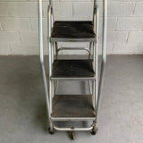 Tall Industrial Machine-Age Rolling Aluminum Ladder