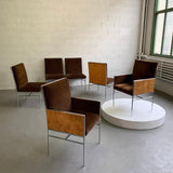 Milo Baughman Chrome And Olive Burl Upholstered Dining Chairs
