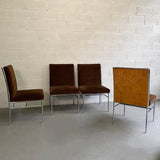 Milo Baughman Chrome And Olive Burl Upholstered Dining Chairs