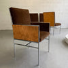 Milo Baughman Chrome And Olive Burl Upholstered Dining Chairs