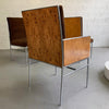 Milo Baughman Chrome And Olive Burl Upholstered Dining Chairs