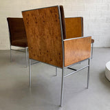 Milo Baughman Chrome And Olive Burl Upholstered Dining Chairs